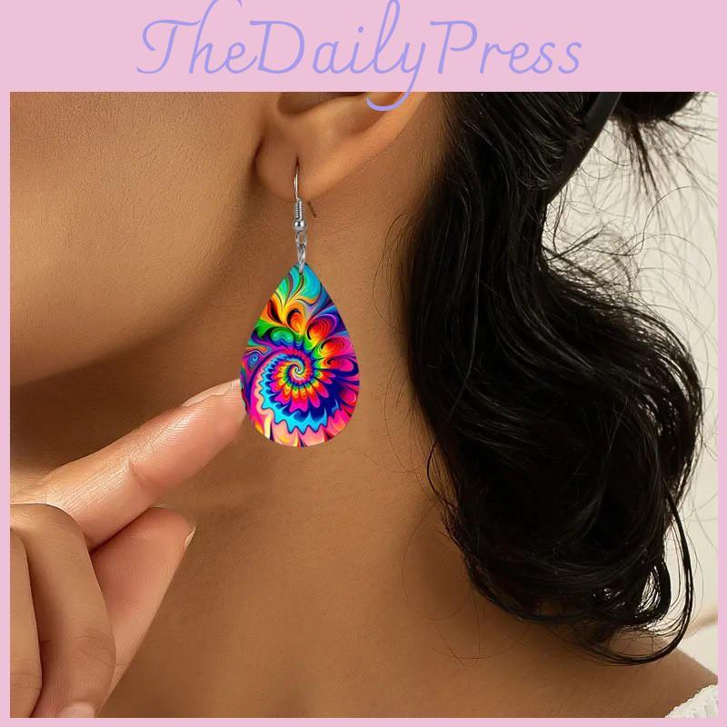 Fashion Colored Pattern Water Droplet Shaped Women Acrylic Earrings For Daily