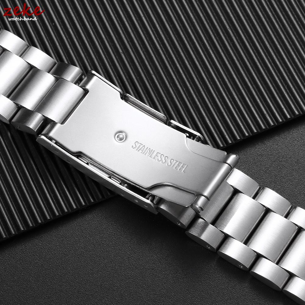 Luxury Arc Flat End Solid Stainless Steel Watchband Black Silver Folding Clasp Strap 18mm 20mm 22mm Universal Watch Bracelets