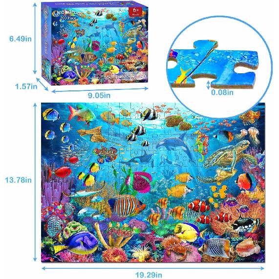 Puzzles for Kids Ages 6-8 8-10 Year Old - Ocean Underwater World, 200 Pieces Jigsaw Puzzles for Kids, Learning Educational Toys for Boys and Girls