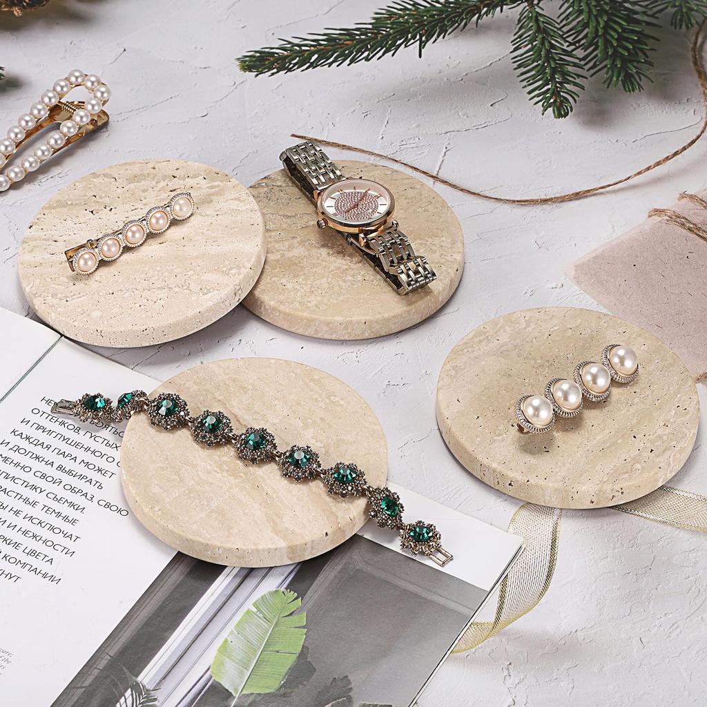 BSTKEY Marble Coasters, Round Coasters, Heat-Insulating Pads, Cup Stands, Non-Slip, Stylish, Set of 4, Yellow