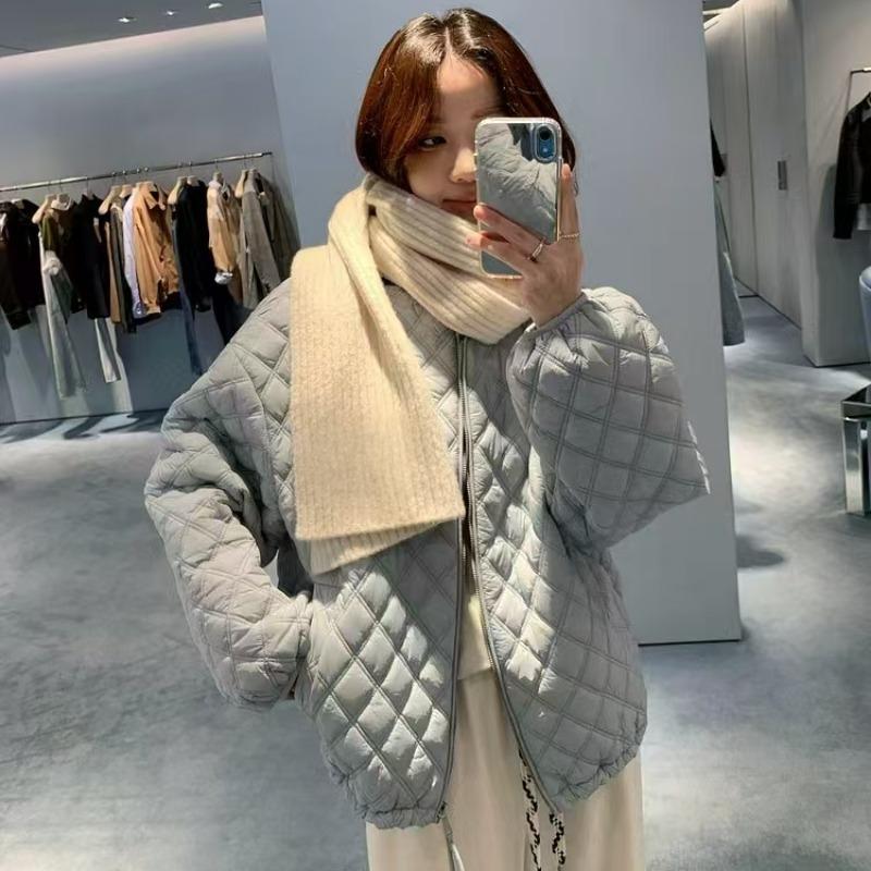 Casaco Feminino Plus Size Estilo Coreano Corte Amplo À Prova de Vento Quente Acolchoado com Zíper Outono Inverno