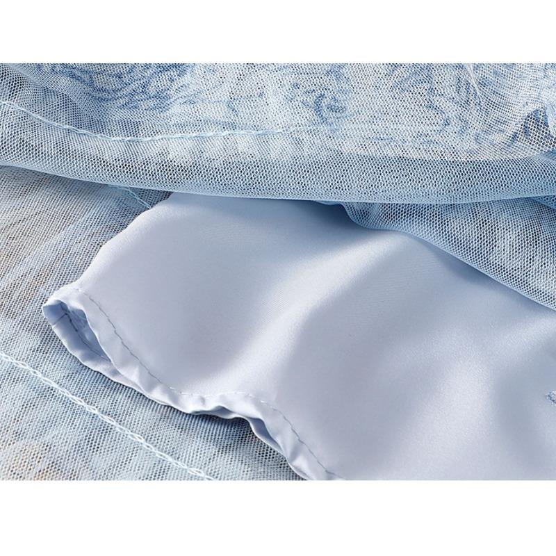 DIMANAF 2025 Summer Women Skirts Vintage Elastic Pleated Elegant Long Skirts New Lace Blue High Waist