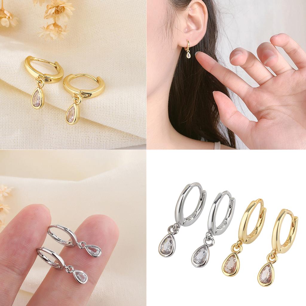 Elegant Zircon Teardrop Dangle Earrings Portable for Women Gold Silver Plated Sturdy Copper Jewelry Accessory Daily Use