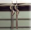 Women's Fashion S-Shape Long Tassels Rhinestone Hook Dangle Linear Earrings