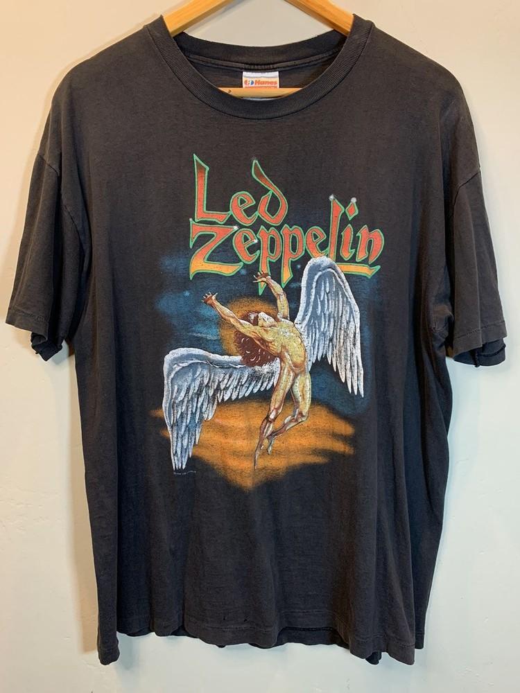 80039s Led Zeppelin Swan Song Black Short Sleeve Unisex Tshirt Reprint KH11755 Unisex T-Shirt M
