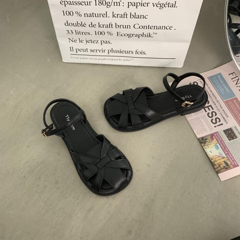 Mode Sandalen Frauen Sommer Neue 2024 Chic Retro Hohle Zehe Sandalen frauen Flache Einfache Runde Zehe Geflochtene Römische Sandalen