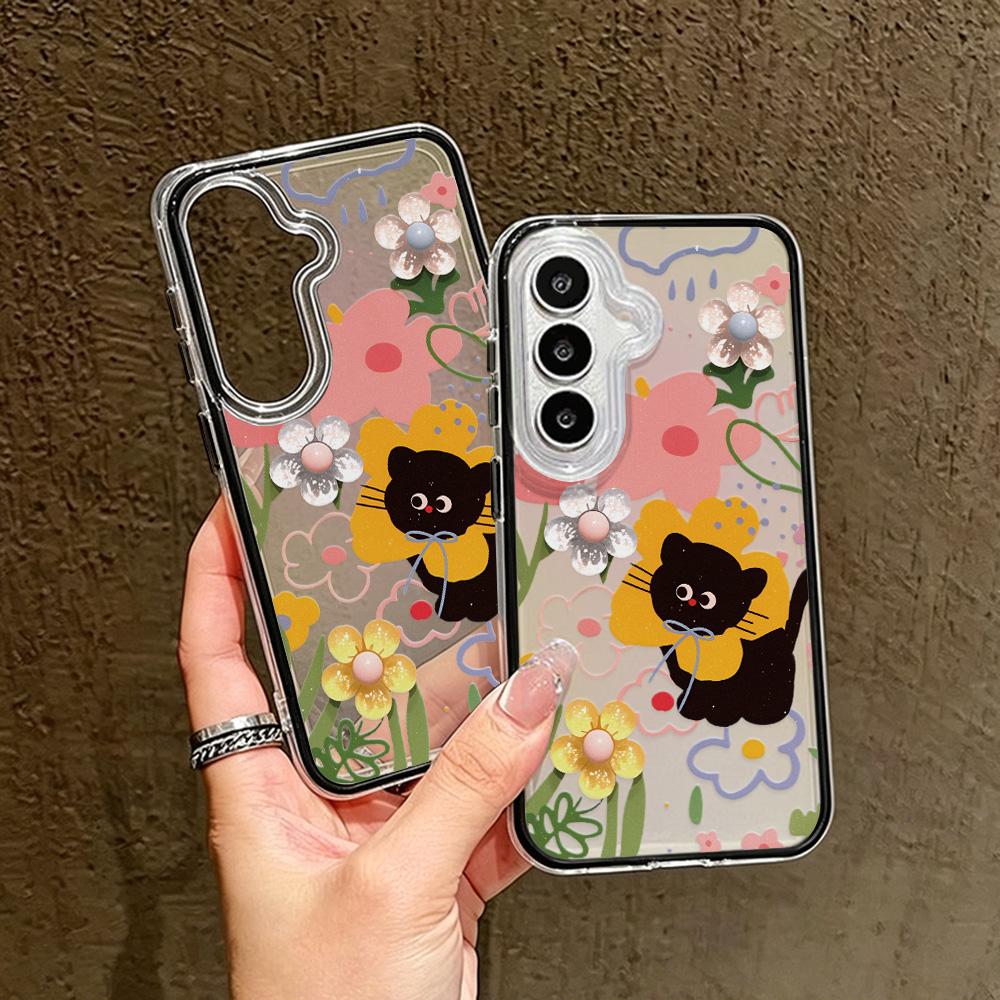 Flower Cat Phone Case For Samsung A17 A37 A16 A07 A57 A56 A53 A25 A34 A35 A55 A06 A05 S26 Ultra S25 S24 S23 TPU Shockproof Cover