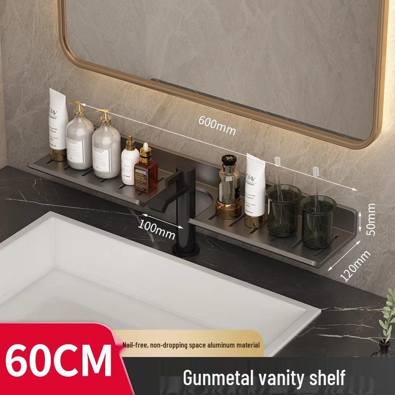 No-Drill Wall-Mounted Bathroom Shelf for Mirror, Faucet, and Vanity