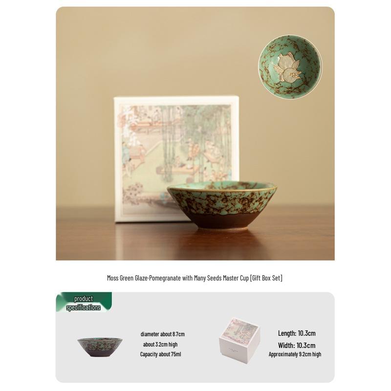 

Episode 2 Moss Green Glazed Pomegranate Seed Master Cup: Chinese Ceramic Tea Cup for Personal Use