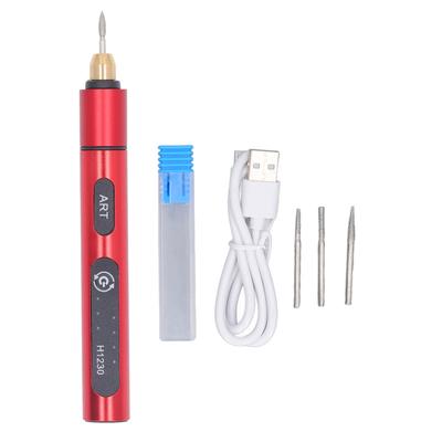 Electric Engraving Pen Rechargeable 3 Gear 5V Cordless Rotary Tool for Grinding Carving Red