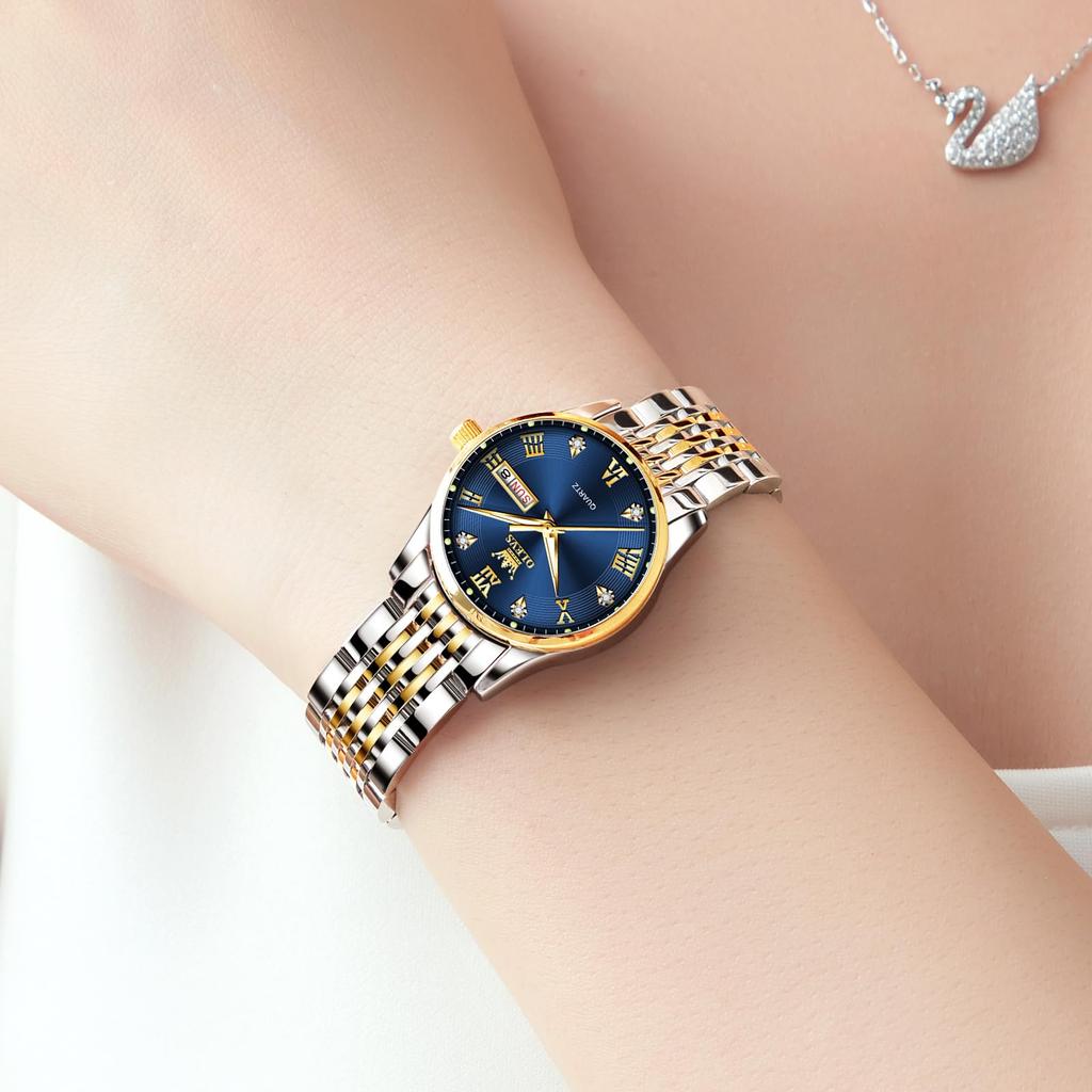 OLEVS Stylish Business Luminous Analog Watch with Blue Analog Quartz Date Day of the Week Stainless Steel and Blue A Stylish and Lightweight A Great