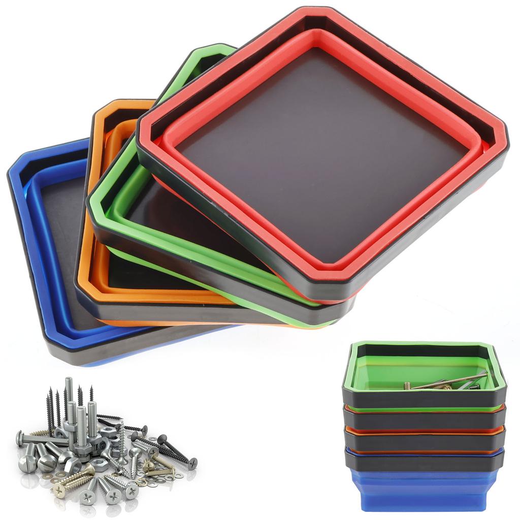 4Pcs Collapsible Magnetic Screw Tray Silicone Screw Bowl Tool Part Storage Box Plumber Carpenters Tool Organizer Magnetic Tray