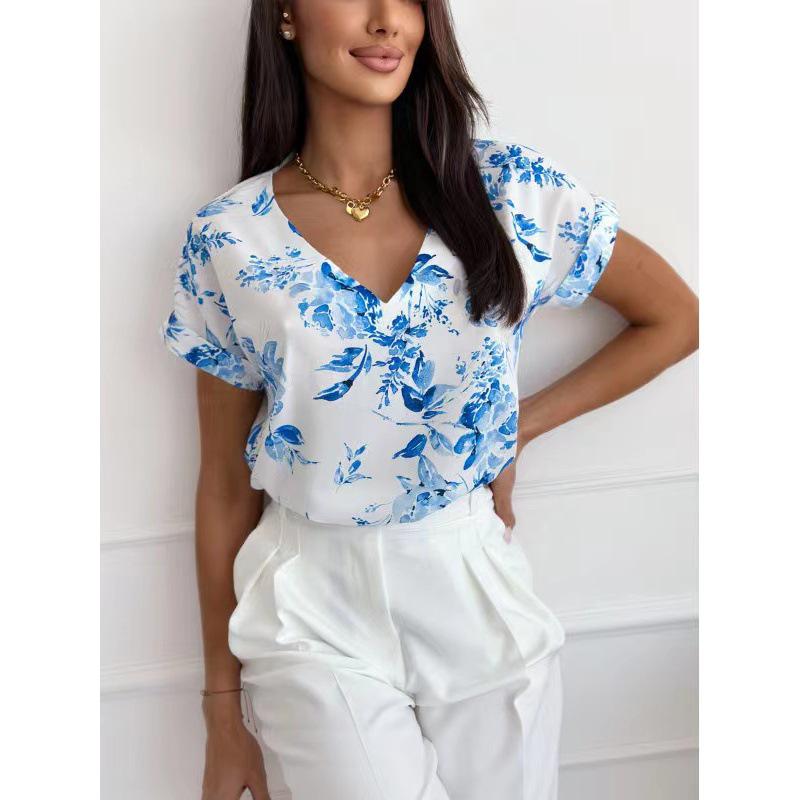 

Рубашка с коротким рукавом и V-образным вырезом с цветочным принтом - издание 2024 XL