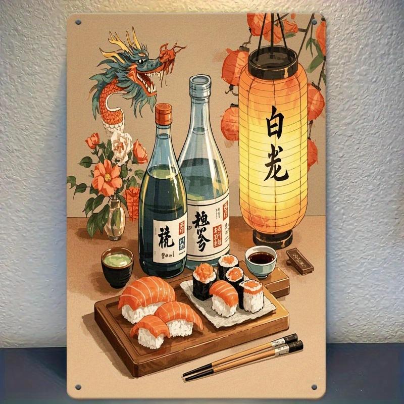 2D plochá dekorativní malba japického saké a sushi pro bar, kuchyň, kancelář, obývací pokoj, ložnici, obchod s japonskou kuchyní