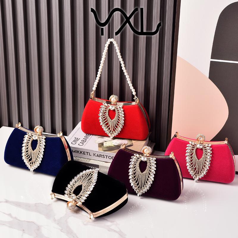 Luxury Design Female Evening Bag Retro Formal Occasion Diamond Velvet Handbag Wedding Party Mother's Purple Red Clutch Bags