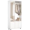 Wardrobe with Mirror, Slim Modern Wardrobe Cabinet with Clothes Rail and Shelf Compartments, White