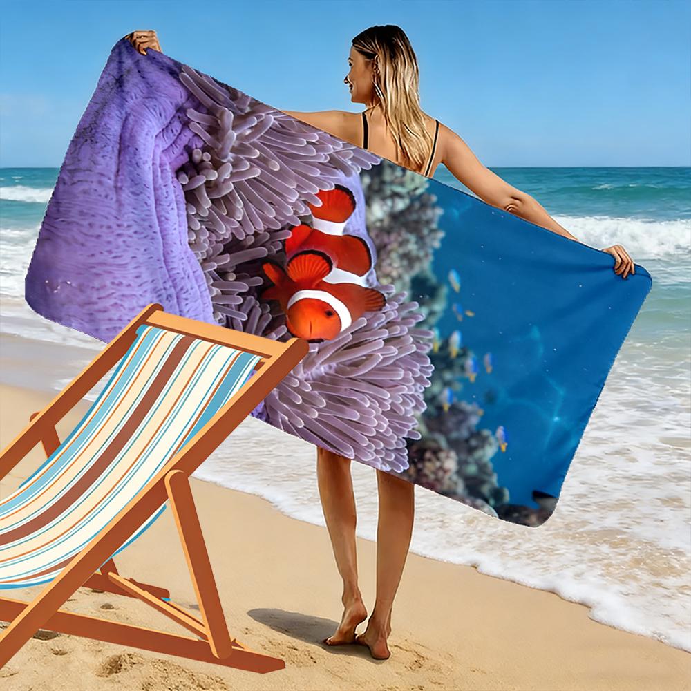 Clownfish and Coral Reef Design Beach Towel Quick-drying for Travel Outdoor Sports Jogging Beach and Swimming