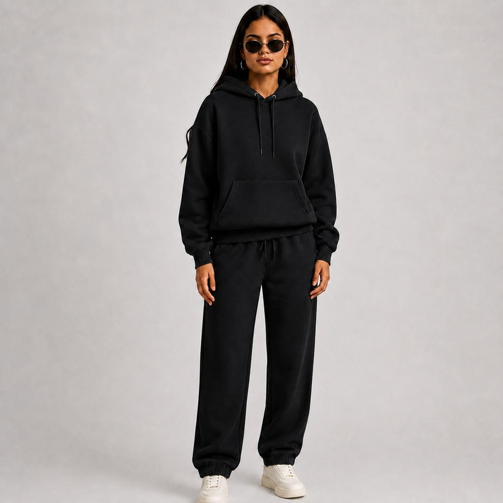 Couple Matching Hooded Tracksuit Set for Spring and, Color Thick Pullover Athletic Sweatsuit for Men and Women