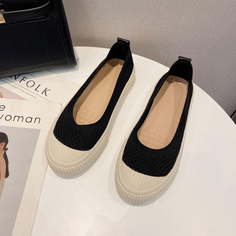 

Тканые туфли-плетенки женские весенне-осенние новые на толстой подошве повседневные туфли Doudou вязаный верх на плоской подошве 35 чёрный