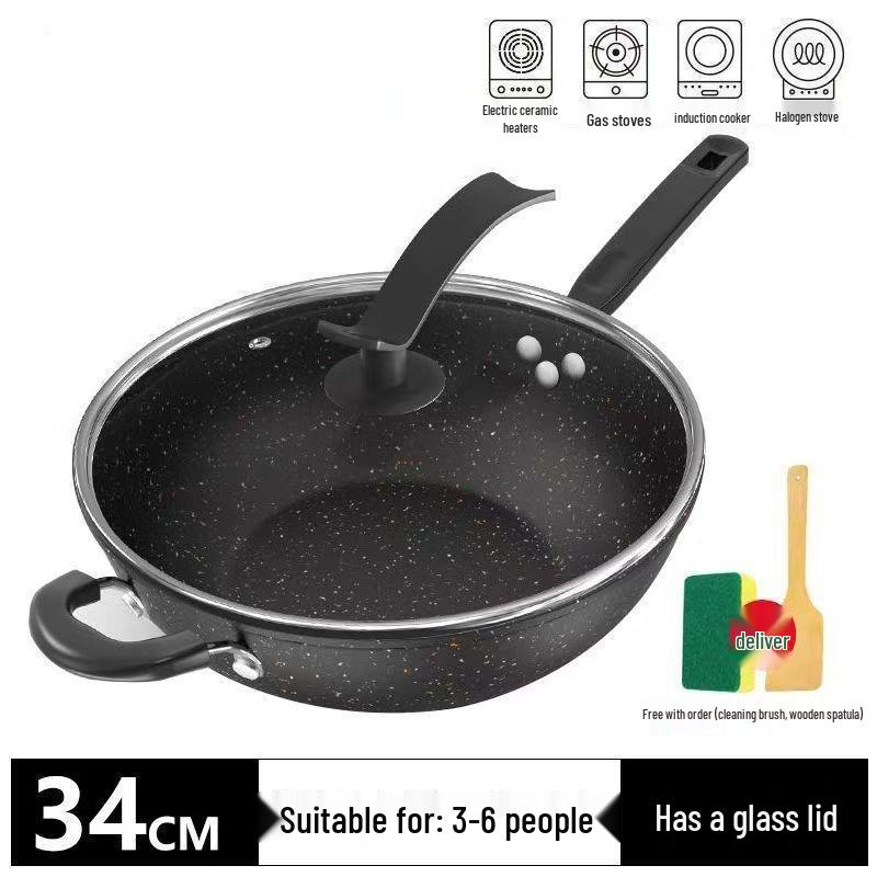 

Вок с плоским дном с антипригарным покрытием из камня майфань для индукционных и газовых плит, без дыма, без масла, легкая чугунная сковорода.