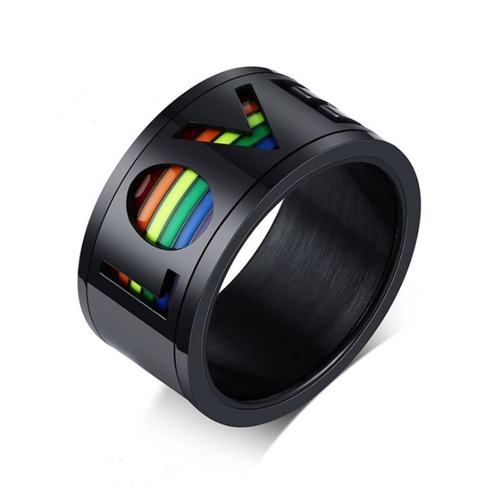 Herren Regenbogen Bunt Ring Gay Frauen Hohl Liebe Lesbisch Edelstahl Band Ringe Schmuck Geschenke