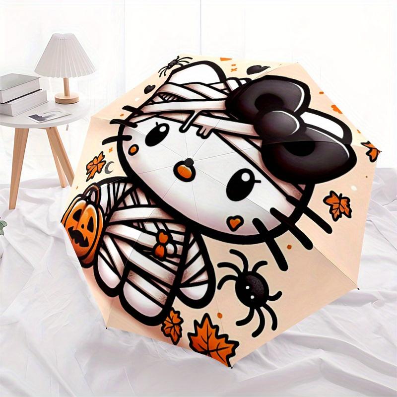 Mummy Halloween Hello Kitty Automatic Folding Umbrella with Sturdy Iron Frame, Portable Compact Travel Umbrella All-Season Use Parties002
