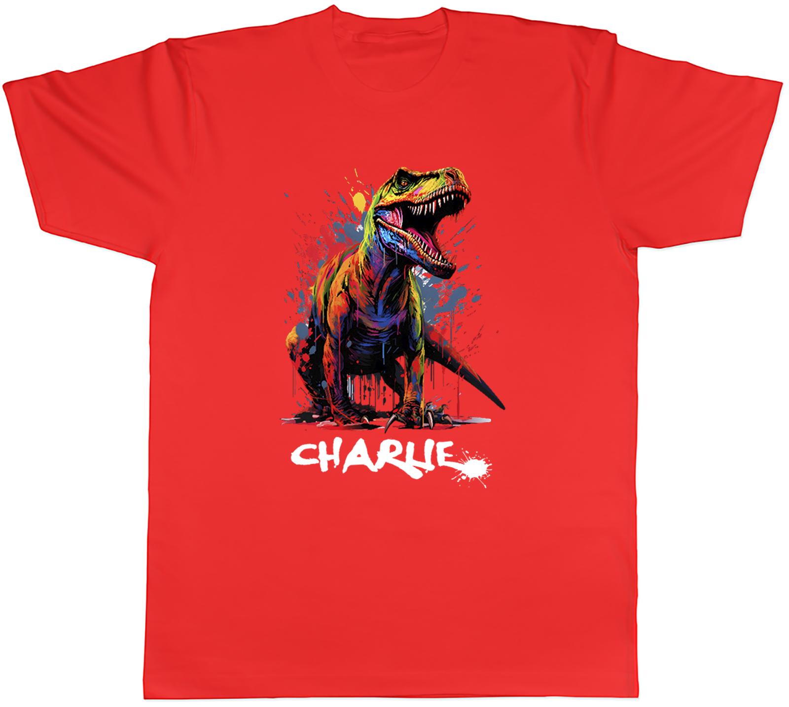 Personalised Any Name TRex Dinosaur Unisexs TShirt Brush Paint Splatter Tee Gift S