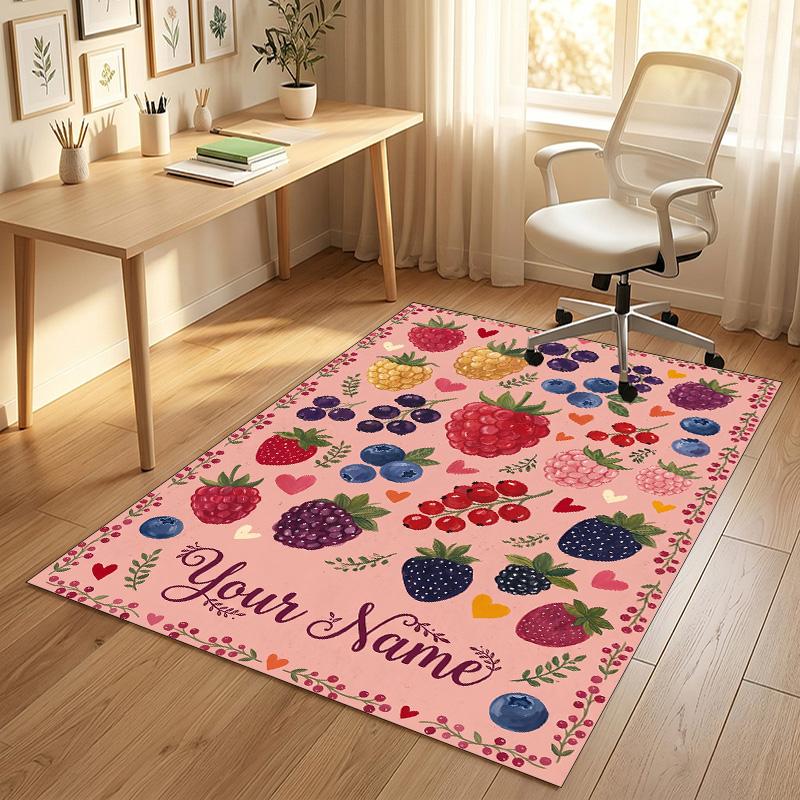 Beetle Floral Theme Soft Crystal Velvet Rug Custom Name & Text Print Non Slip Floor Rug for Bedroom Living Room