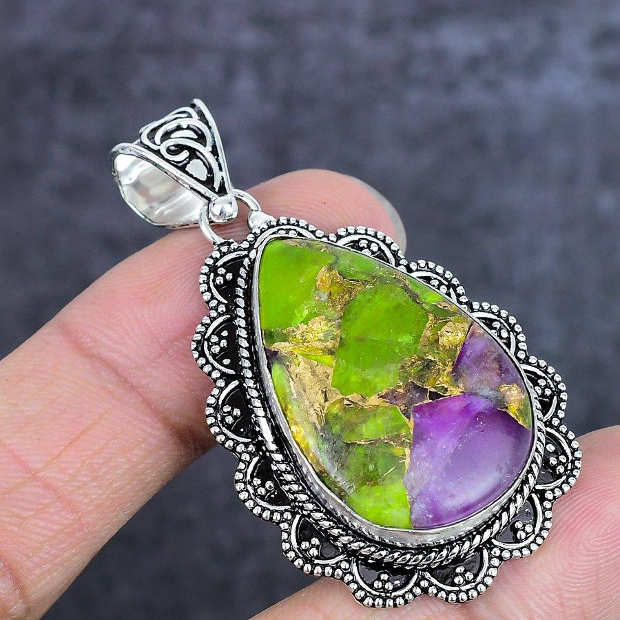 Natural Copper Purpurite Gemstone 925 Sterling Silver Jewelry Pendant 2.17" ETC-14001