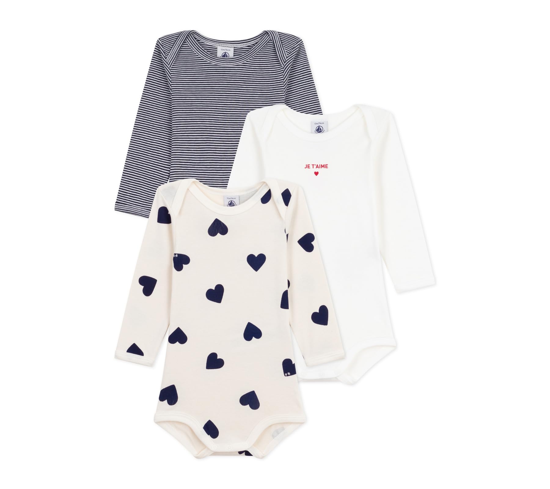 

Petit Bateau Long Sleeve Bodysuit Set Multicolor 6 67cm (3-Piece Set), 1, Months,