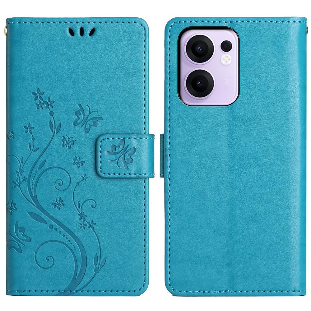 For Oppo Reno13 F 4G/5G Leather Wallet Case Butterfly Flower Imprinted Phone Cover with Strap