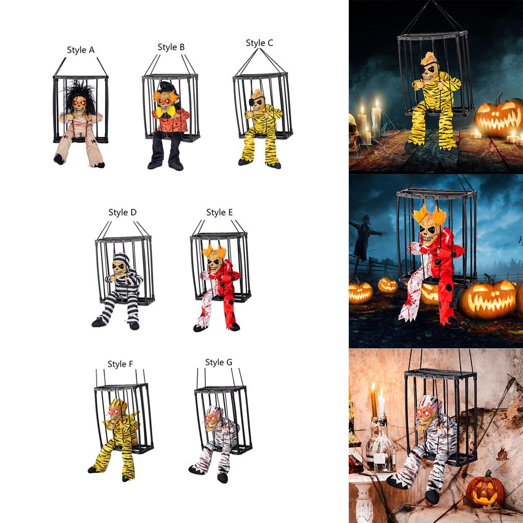 Scary Talking Prisoner Prop with Glowing Eyes Doll Statue Spooky Skeleton Toy