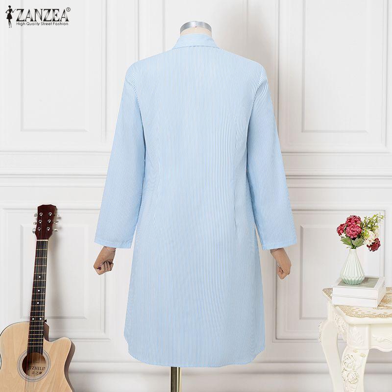ZANZEA Women Floral Print Casual Turn Down Collar 3/4 Sleeve Stripe Shirt Dress