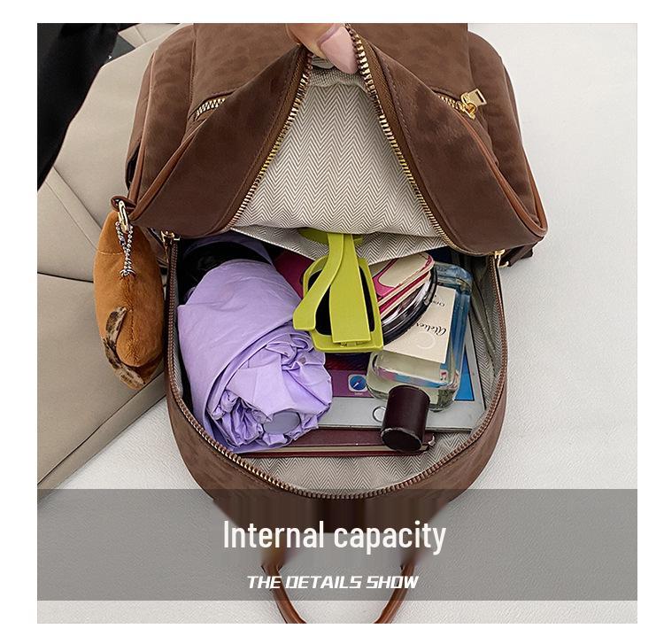 Trendy Leopard Print Women's Commuter Backpack - European & American Retro Niche Schoolbag