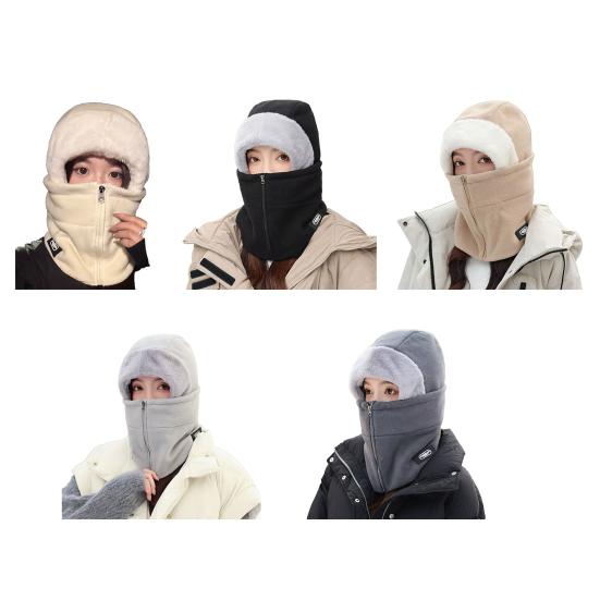 Winter Headgear Hat Solid Color Zipper Closure Thickened Windproof Knitted Hat Outdoor Activities Travel Headwear