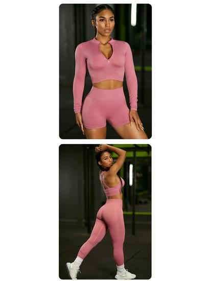 Seamless European and American Yoga Set: Women's Sports Bra & High-Waisted Pants with Long Sleeves