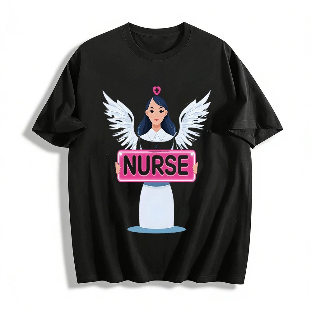 

Angel Nurse Graphic Casual Top Healthcare Worker Tribute Versatile T-Shirt Pure cotton T-shirt XXS