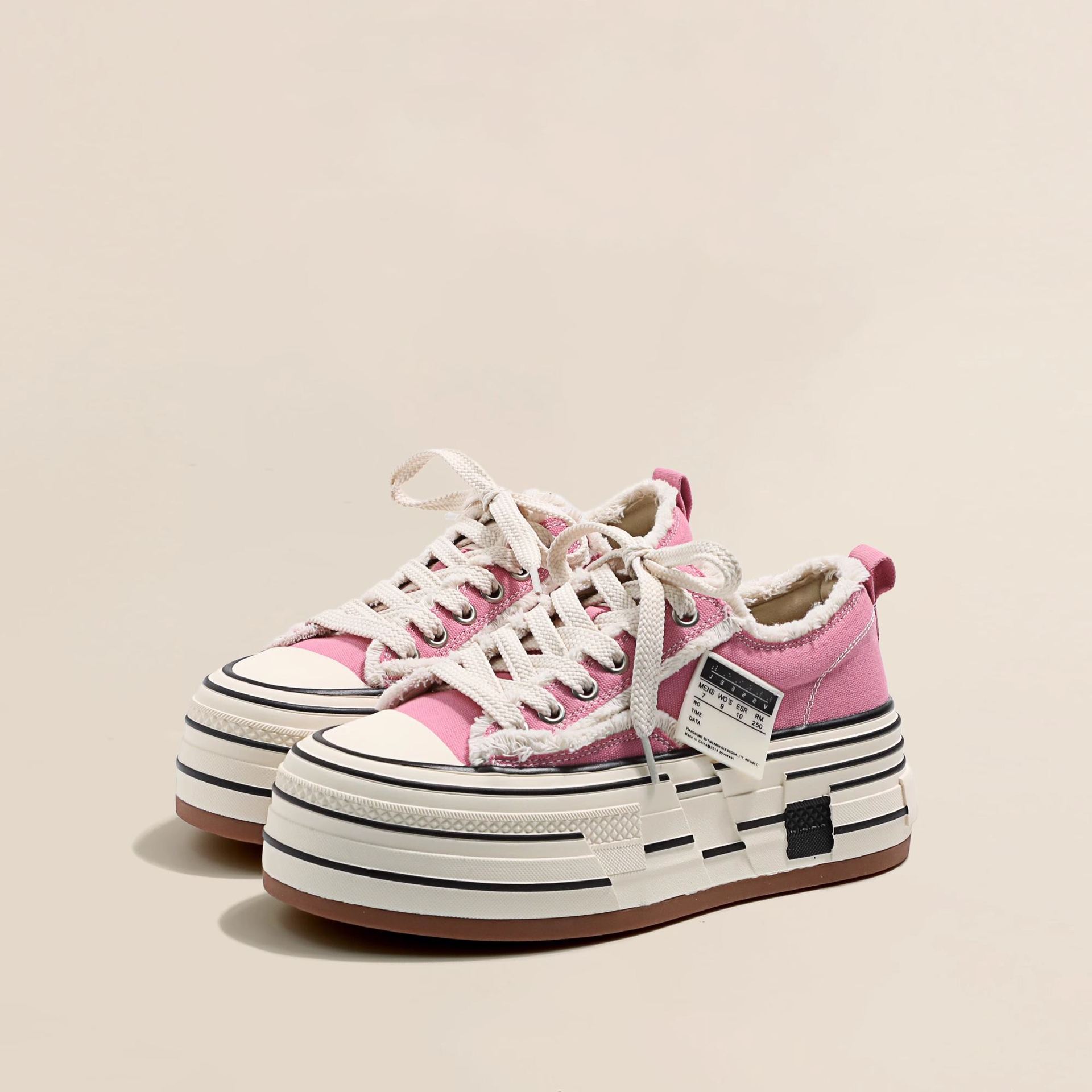 

Thick-soled lace-up versatile canvas shoes women s 2025 new casual style beggar rough edge round head casual sports shoes 40 розовый