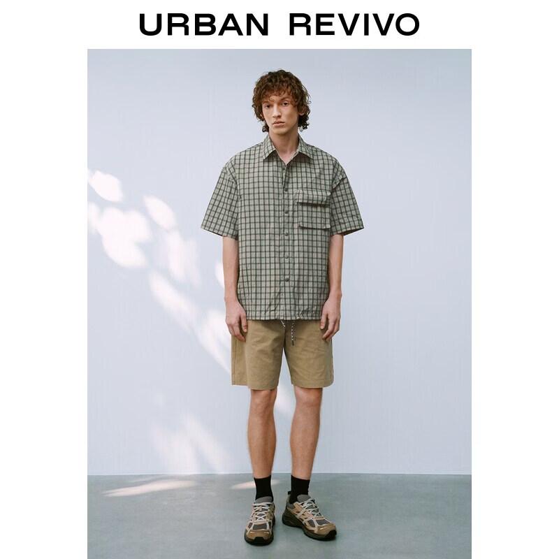 UR2026 Men's Casual Plaid Drawstring Short Sleeve Shirt