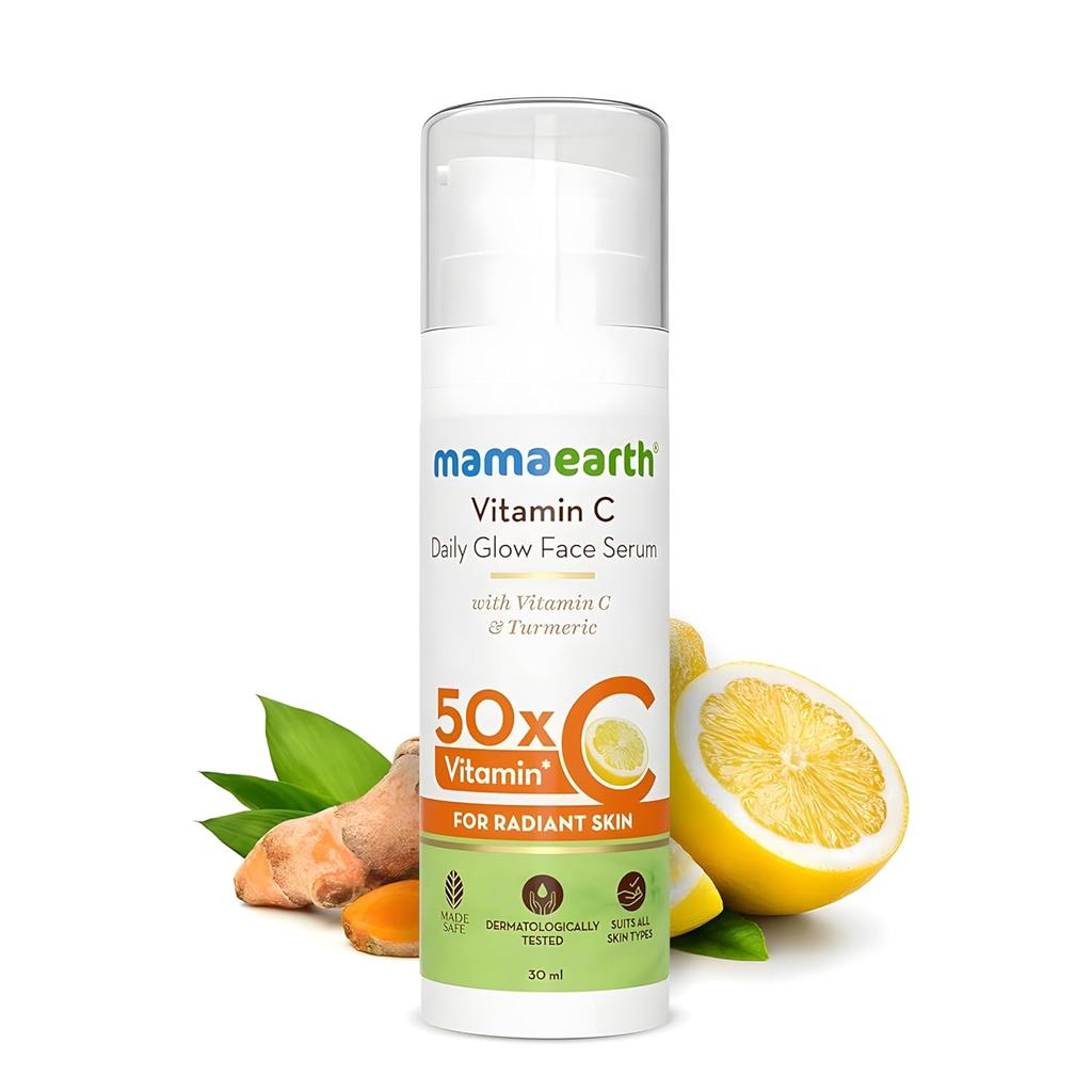 Mamaearth Vitamin C Gesichtsserum 30ml Für Strahlende Haut, Dunkle Flecken Korrektur & Aufhellende Behandlung Mit Niacinamid & Kurkuma
