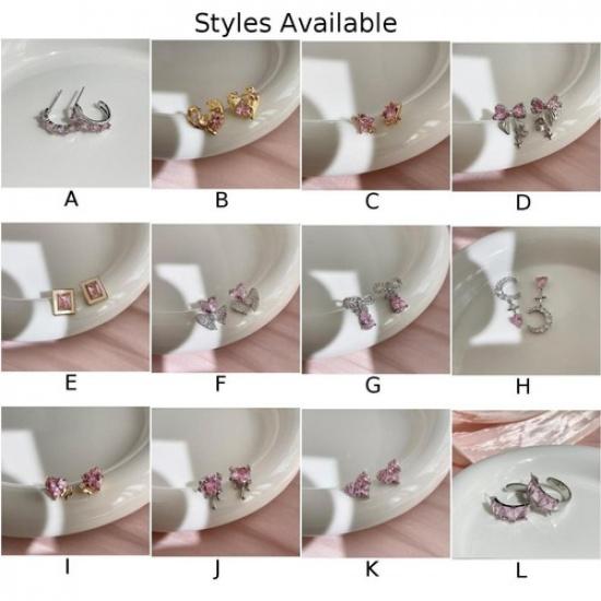Pink Zircon Heart Bow Earrings for Women with Silver for Everyday Wear