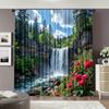 2pcs Scenic Waterfall Print Curtains - 3D Effect, Machine Washable Polyester, Blackout Panels with Vibrant Nature Design, Perfec