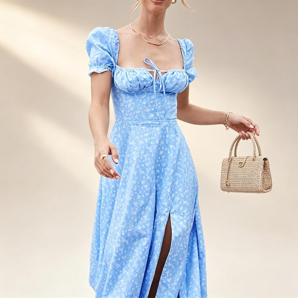 European and American Women's Clothing 2026 Summer New Small Fresh Floral Slim Split Fork European and American Suspender Dress Women