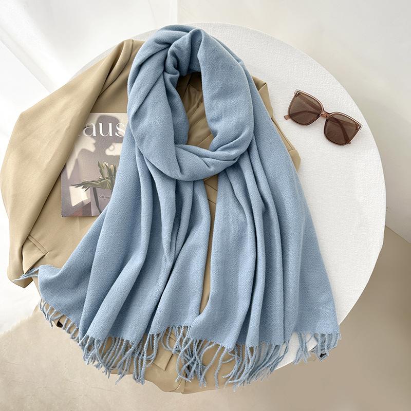 Scarf autumn and winter atmosphere solid color imitation cashmere women's temperament literary niche soft waxy warm fringed scarf shawl