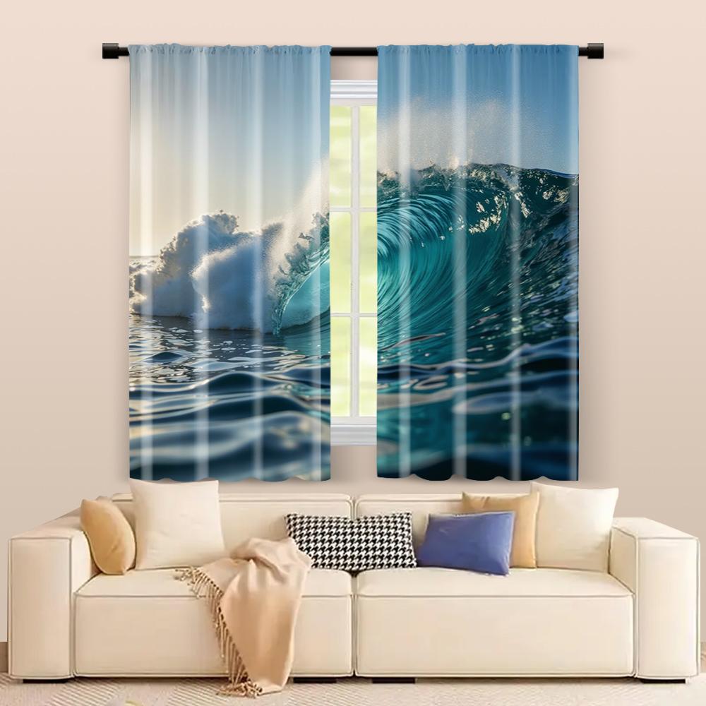2 Stück, Filtervorhänge (ausgenommen Stangen, unbeweglich, ohne Batterien) Wave Surf zur Verwendung in Schlafzimmern und Wohnzimmern