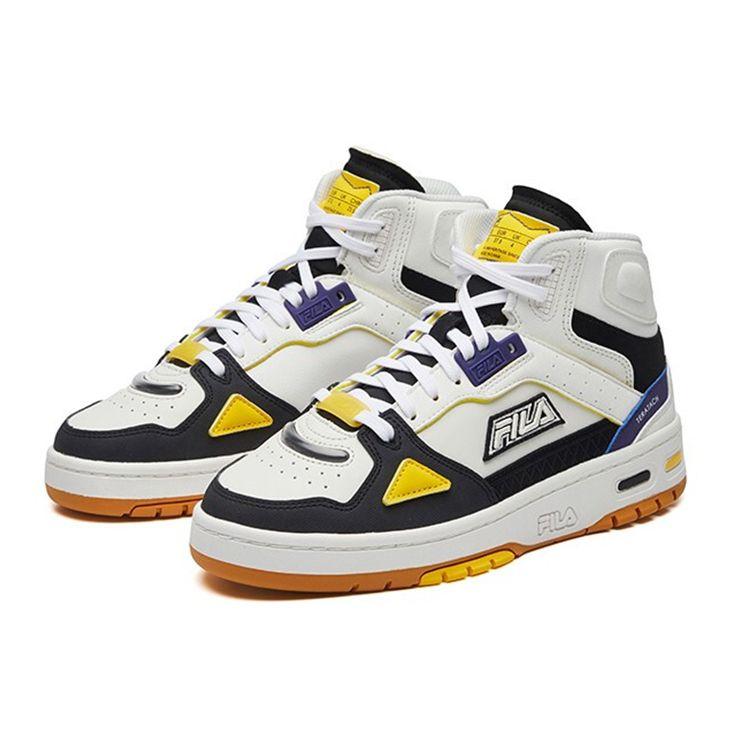 Fila Fusion Teratach Fabric Synthetic Leather Comfortable Versatile Mid-Top Retro Basketball Shoes Women Sneaker White Black T12W111204FBB