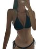 High-End Retro Wavy Stoff Minimalist Binde-Dreipunkt-Bikini Badeanzug für Damen