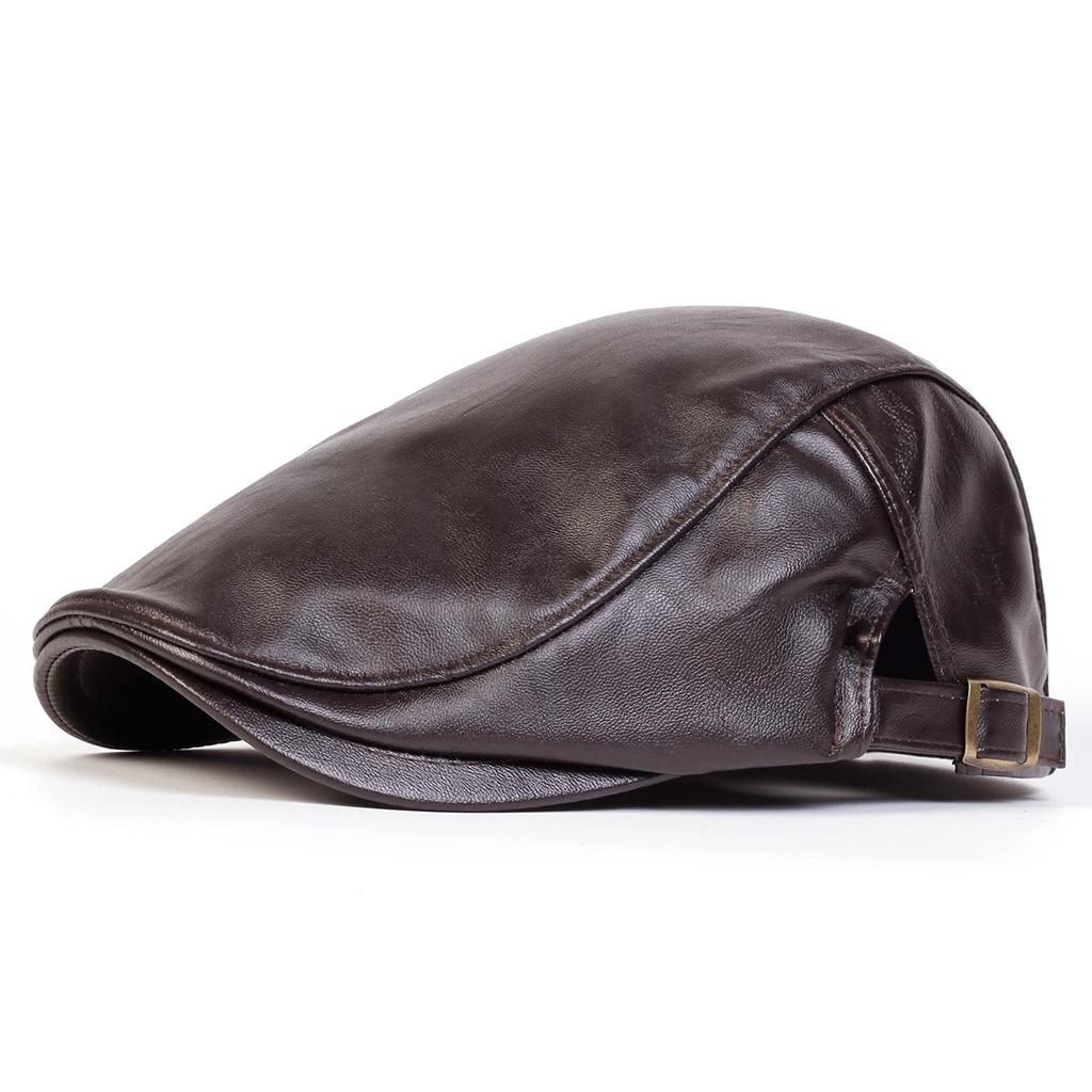 Men Solid Color Pu Leather Newsboy Caps British Painters Hats Spring Autumn Side Adjustable Flat Cap Hip Hop Berets