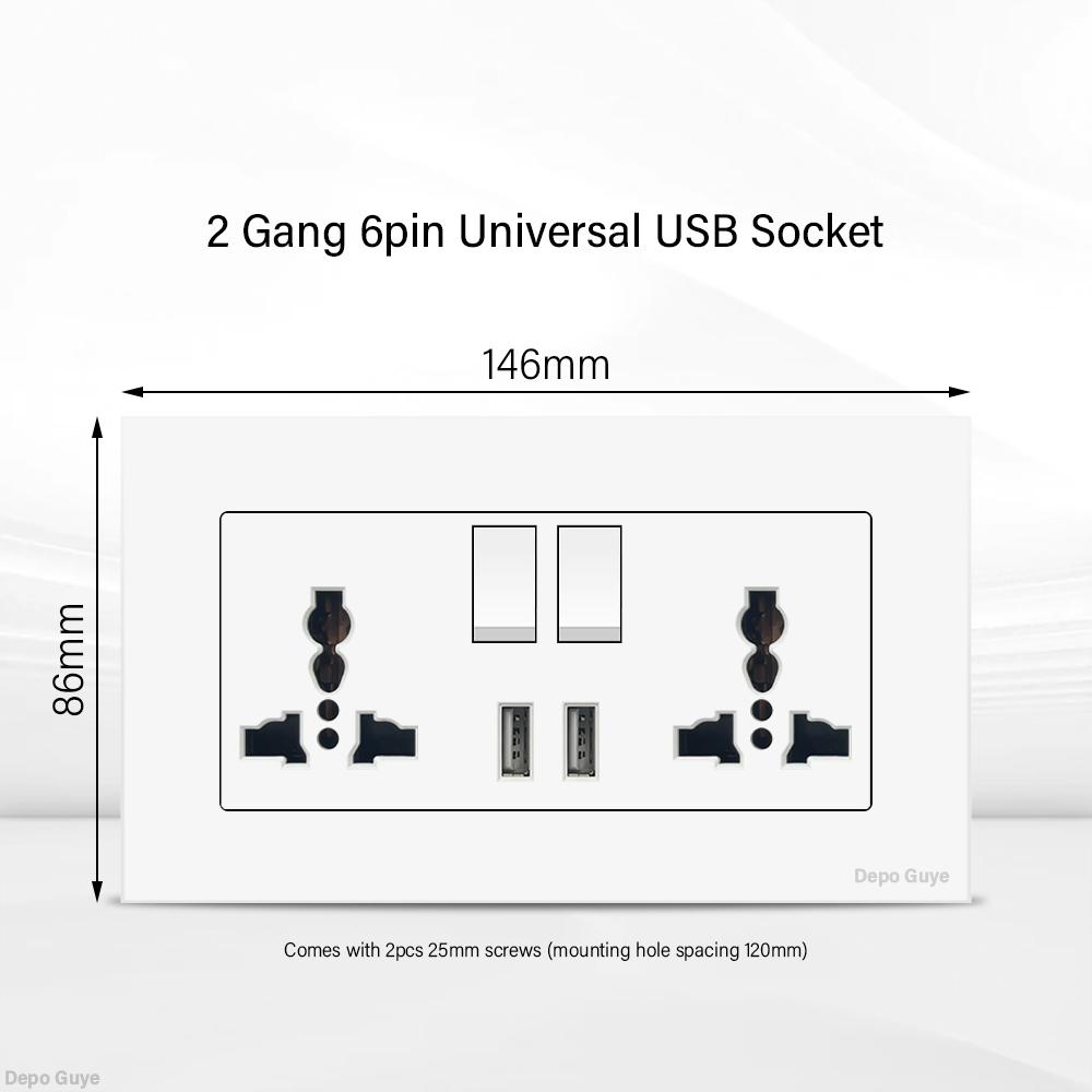 UK 13A Wall Socket with USB Type C 18W Quick Charge Power Outlet,Universal Electrical  Wall Light Switch Dual 3-pin Socket 220V
