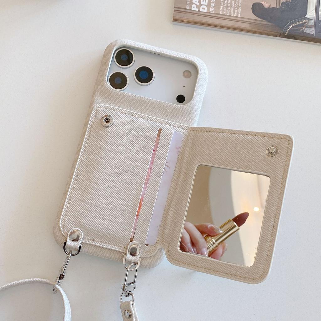 Denim card bag is suitable for Apple 17Air mobile phone case iPhone16Pro mirror 15max lanyard 14 protective case.